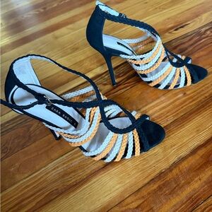 EUC - Zara Black and Orange Braided Heels size US 8